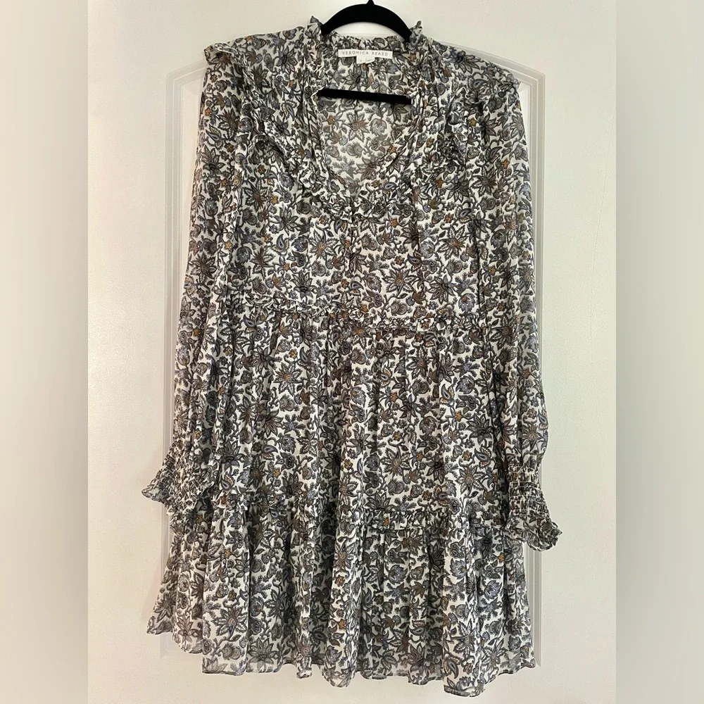 VERONICA BEARD Savile ruffled printed silk crepe de chine Mini Dress - Picture 3 of 5